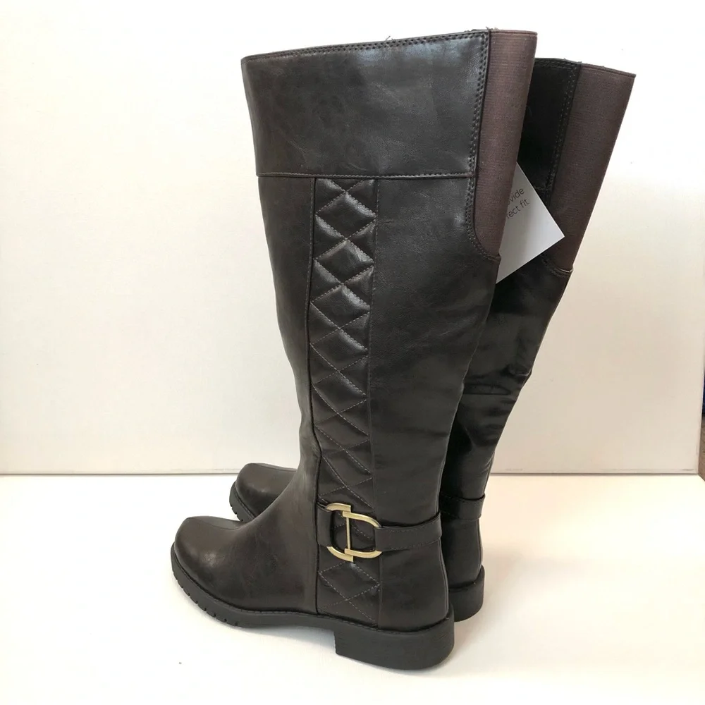 Life Stride Marvelous Dark Brown Faux Leather Wide Calf Knee High Boots Size 6.5
